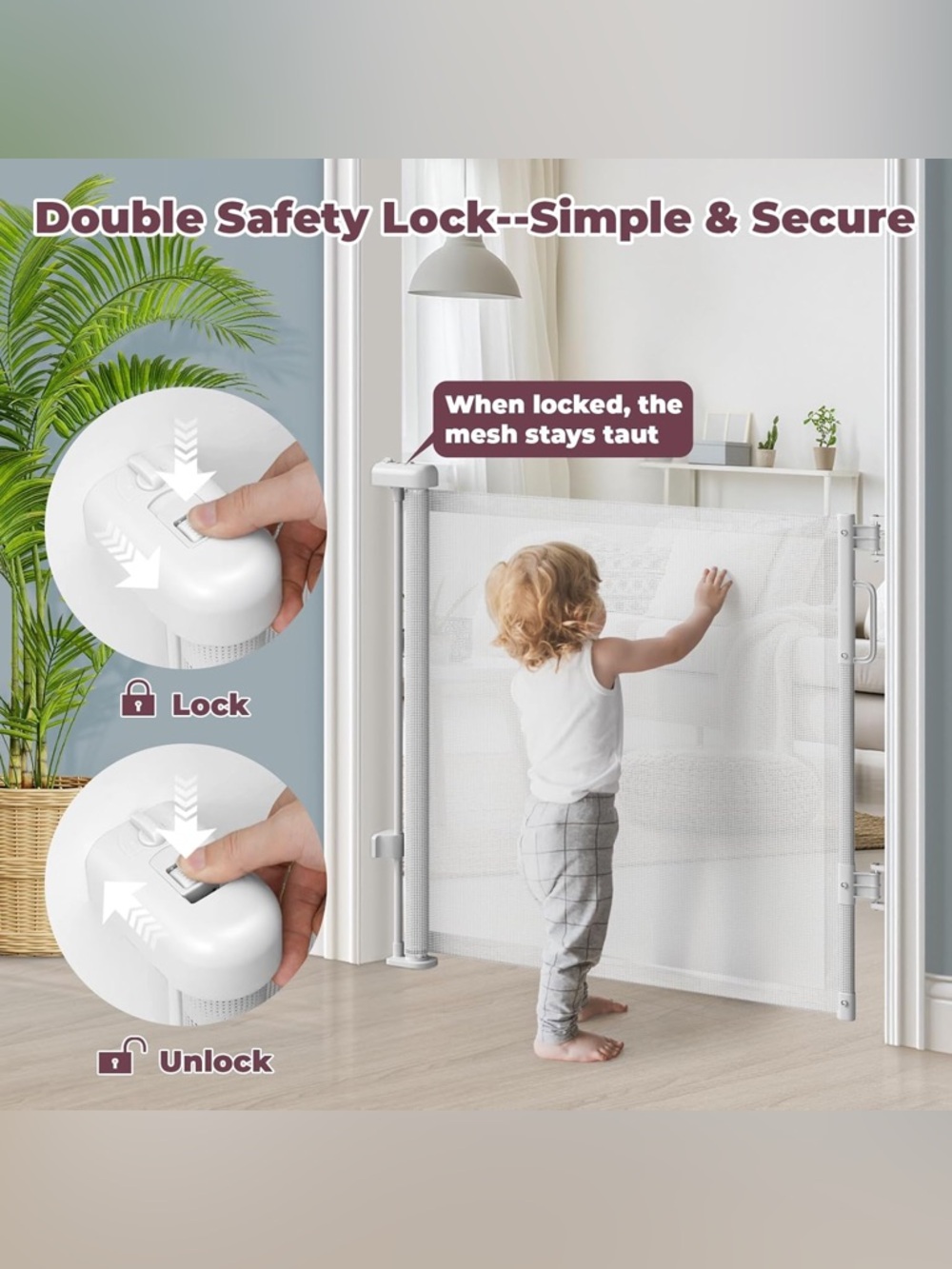 NEW -Retractable 33 Tall Safety Gate 55" Wide / Pet Gate / for indoor & outdoor